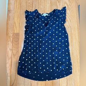 Loft size small blue and white polka dots short sleeve with ruffle detail